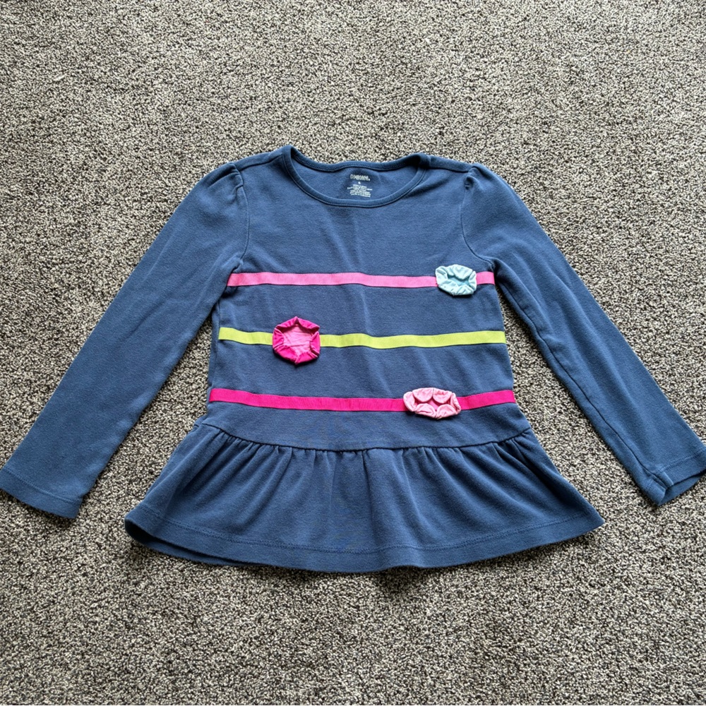 FINAL SALE 3/31/26 Gymboree Girl’s Blue/Pink/Green Flower Embroidered Top,Size 6